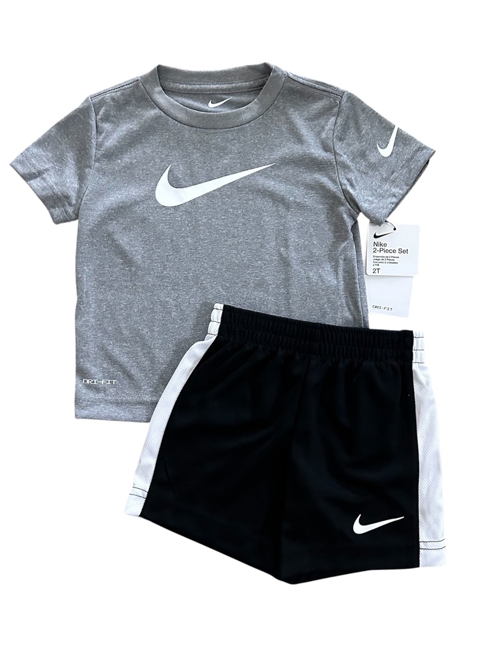 Nike Dri-FIT Boys 2T 2 Piece Short Set Gray Black Athletic Outfit NWT
